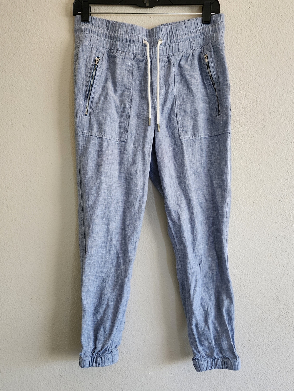 Athleta Cabo Linen Jogger Pants Chambray Blue 6P Petite 530642 EUC